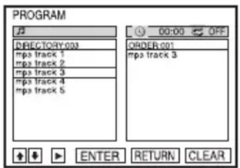 PROGRAM J2 DIRECTORY:003 mps track 1 mps track 2 mps track 3 mps track 4 mps track 5 ORDER:001 mps track 3 + - ENTER RETURN CLEAR