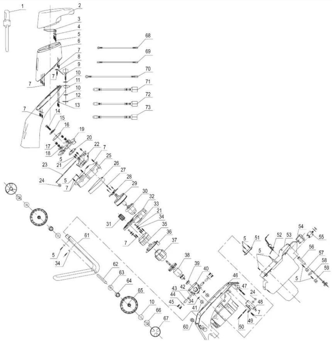 Technical diagram of a mechanical assembly with numbered components and labeled parts