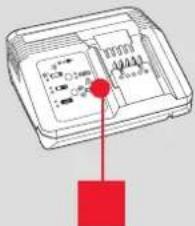 Diagram showing a device with labeled components and a red arrow pointing to a specific component, likely indicating a location or connection.