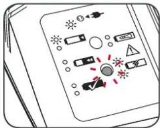Diagram showing various icons and symbols on a device panel, including sun, battery, camera, and directional arrows.