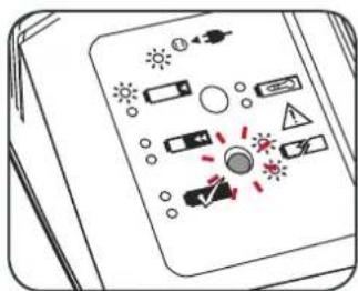 Diagram showing various electrical or mechanical symbols on a device panel, including suns, resistors, capacitors, and switches.