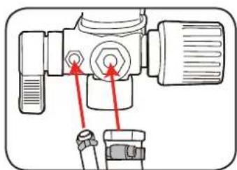 Diagram showing mechanical assembly with red arrows pointing to components, likely illustrating a valve or actuator assembly.