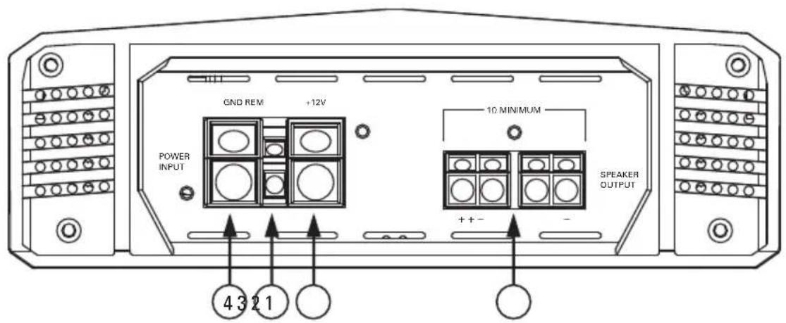 GND REM +12V POWER INPUT 10 MINIMUM SPEAKER OUTPUT ++- 4 3 2 1