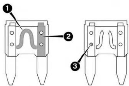 Technical diagram showing three labeled components of a mechanical component, with numbered annotations pointing to specific parts.