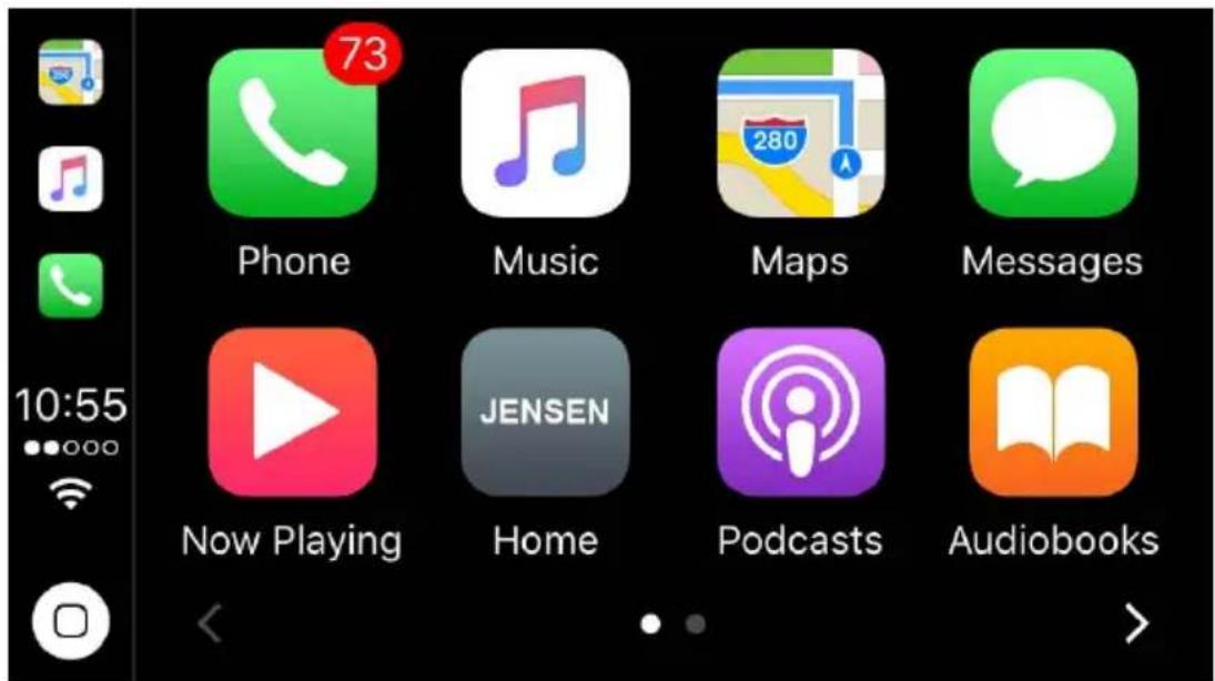 73 Phone Music Maps Messages 10:55 Now Playing JENSEN Home Podcasts Audiobooks