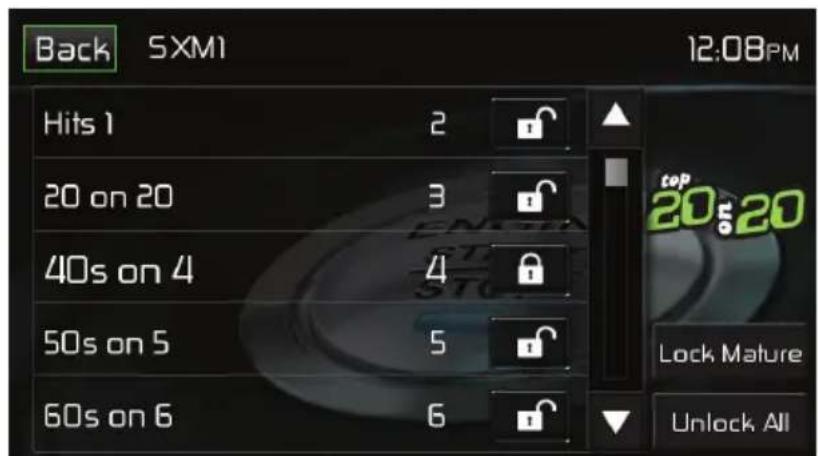 Back SXM1 12:08PM Hits 1 2 20 on 20 3 40s on 4 4 50s on 5 5 60s on 6 6 top 20s 20 Lock Mature Unlock All