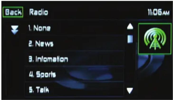 Back Radio 1. None 2. News 3. Information 4. Sports 5. Talk 11:06AM