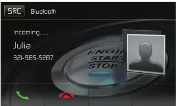 SRC Bluetooth Incoming...... Julia 321-985-5287 ENGINE START STOP