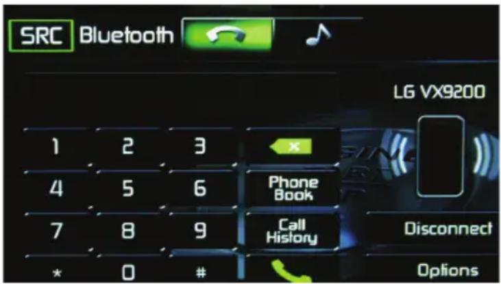 SRC Bluetooth LG VX9200 1 2 3 4 5 6 Phone Book 7 8 9 Call History * 0 # Options