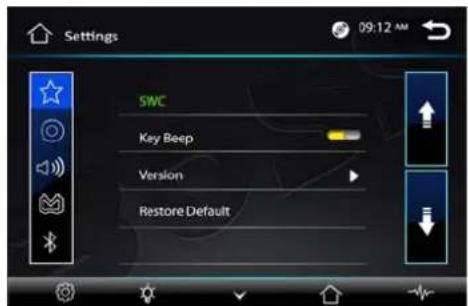 Settings 09:12 AM SWC Key Beep Version Restore Default