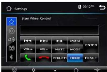 Settings Steer Wheel Control VOL+ VOL- MUTE MODE ENTER POWER BFND RESET