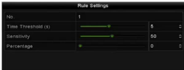 Rule Settings No. 1 Time Threshold (s) 5 Sensitivity 50 Percentage 0