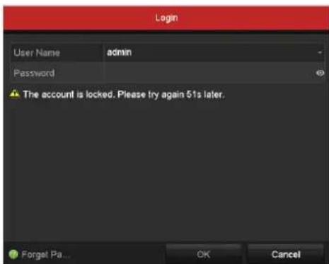 Login User Name admin Password The account is locked. Please try again 51s later. Forget Pa... OK Cancel