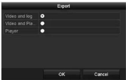 Export Video and log Video and Pla... Player OK Cancel