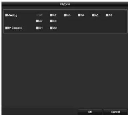 Copy to Analog A1 A2 A3 A4 A5 A6 A7 A8 IP Camera D1 D2 OK Cancel