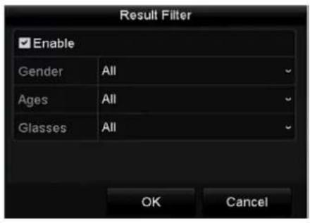 Result Filter Enable Gender All Ages All Glasses All OK Cancel