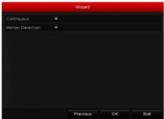 Wizard Continuous Motion Detection Previous OK Exit