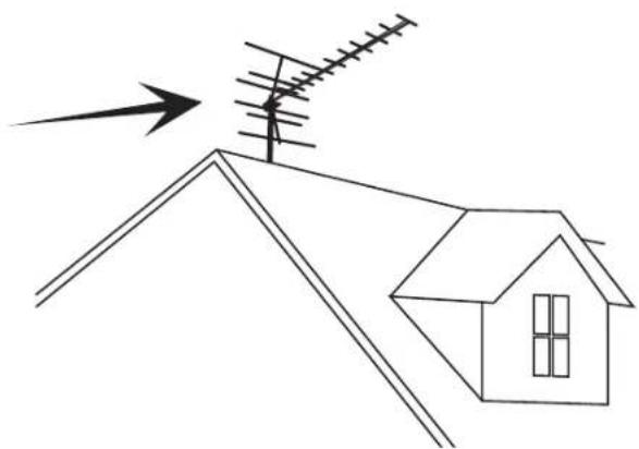 Simple line drawing of a house on a roof with an antenna and directional arrow (no text or symbols)