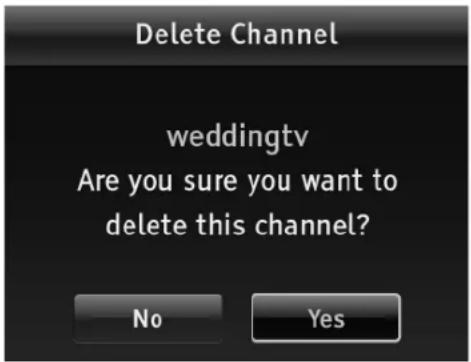 Delete Channel weddingtv Are you sure you want to delete this channel? No Yes