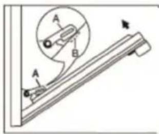 Diagram of an inclined plane experiment with labeled points A and B, showing motion direction and magnified view