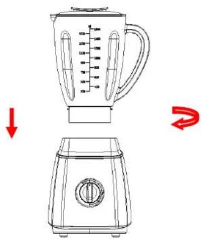 Diagram showing a blender with measurement scale and a side view of the blender with color filter, illustrating a change in color.
