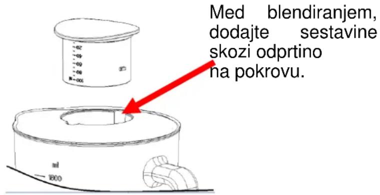 Med blendiranjem, dodajte sestavine skozi odprtino na pokrovu.