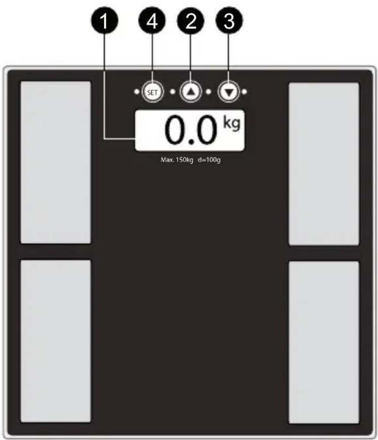 1 4 2 3 SET 0.0 kg Max: 150kg d=100g