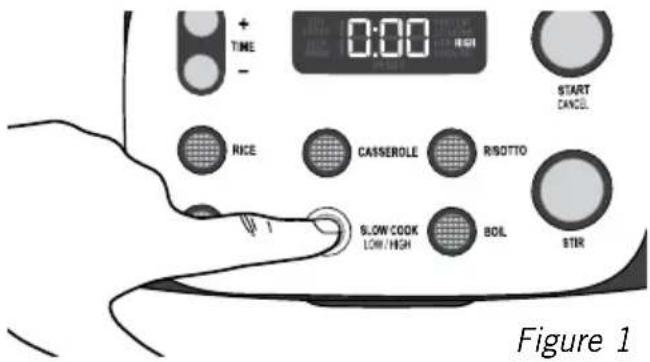 TIME - 0:00 HIGH RICE CASSEROLE RISOTTO SLOW COOK LOW/ HIGH BOIL STAR START CANCEL Figure 1