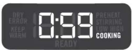 DRY ERROR KEEP WARM 0:53 PREHEAT STIRRING LOW HIGH COOKING READY