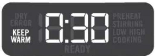 DRY ERROR 1:30 PREHEAT KEEP WARM STIRKING LOW HIGH COOKING READY