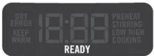 DRY ERROR KEEP WARM 18:00 PREHEAT STIRRING LOW HIGH COOKING READY