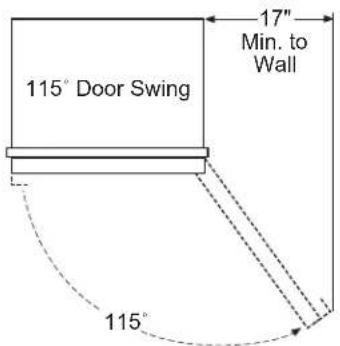 115° Door Swing 17" Min. to Wall 115°