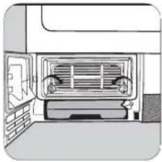 Diagram of a front view of a vehicle or gasifier unit with ventilation grilles and fan openings (no text or symbols)