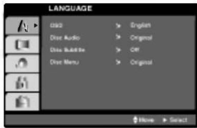 LANGUAGE USB > English Disc Audio > Original Disc Audio > Off Disc Menu > Original Move > Select