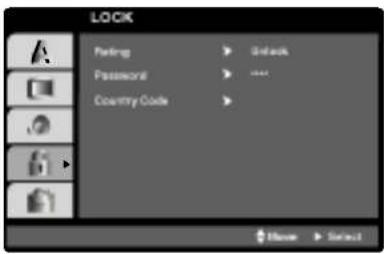 LOCK Setting Password Country Code Default *** None Select