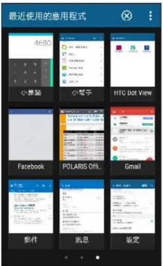 最近使用的應用程式 4680 小算器 小算手 HTC Dot View Facebook POLARIS Off.. Gmail 事件 消息 设定