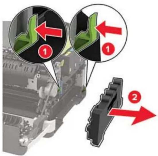 Technical diagram showing mechanical assembly with numbered components and directional arrows indicating motion or flow.