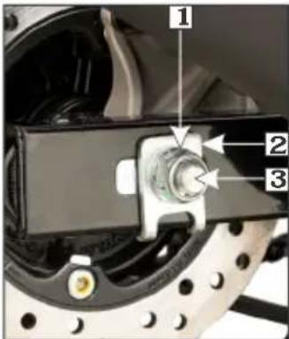 Labeled mechanical component diagram showing three parts with arrows indicating assembly or alignment points