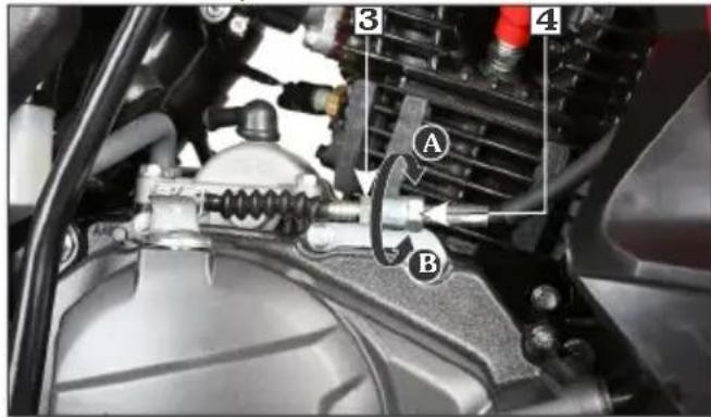 Labeled mechanical assembly diagram showing components A, B, and numbered parts 3 and 4