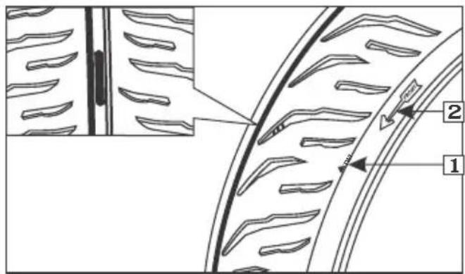 Technical diagram showing a curved pipe or duct with labeled parts 1 and 2, including directional arrows and internal features.