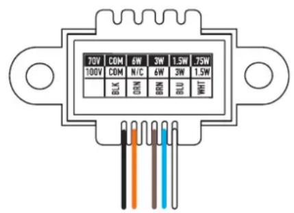 70V COM 6W 3W 1.5W .75W 100V COM N/C 6W 3W 1.5W BLK ON BLN BLU WHT