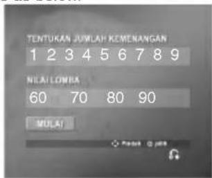 TENTUKAN JUWALAH KEMENANGAN 1 2 3 4 5 6 7 8 9 NILA/LOMBA 60 70 80 90 MULAI