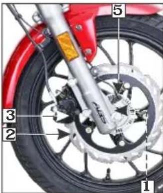 Labeled diagram of a motorcycle wheel assembly with numbered parts for identification