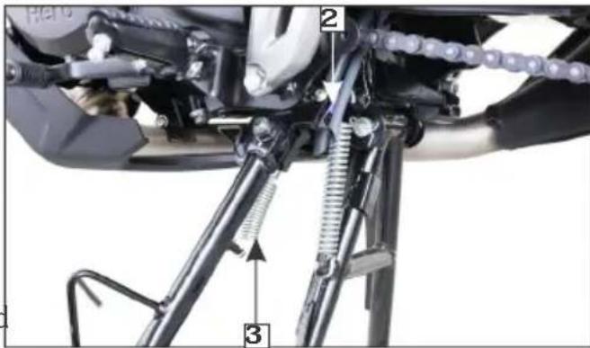 Labeled mechanical assembly diagram showing components like springs, chain, and lever mechanism