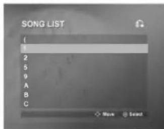 SONG LIST { 1 2 5 9 A B C More Select