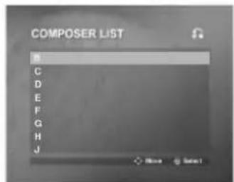 COMPOSER LIST B C D E F G H J OK Save Select 1