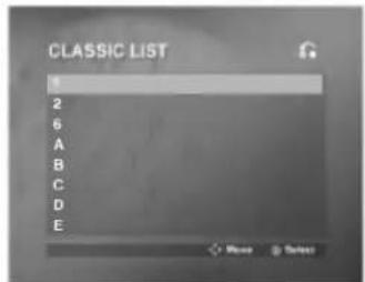 CLASSIC LIST 1 2 6 A B C D E Move Select