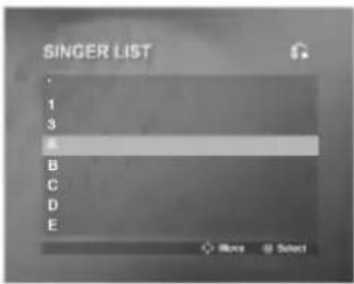 SINGER LIST 1 3 A B C D E More Select