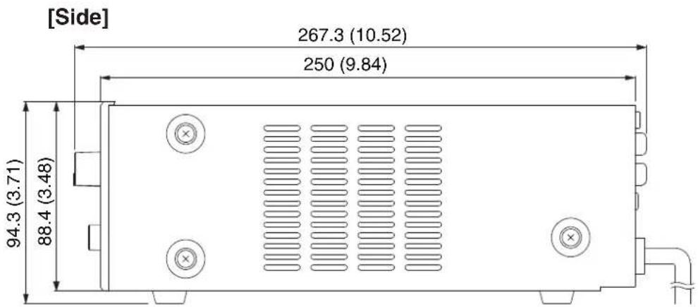 [Side] 267.3 (10.52) 250 (9.84) 94.3 (3.71) 88.4 (3.48)