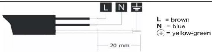 L N 20 mm L = brown N = blue = yellow-green